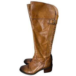 Vince Camuto Brown Leather Studded Knee High Boots Womens Sz 8B Western Boho
